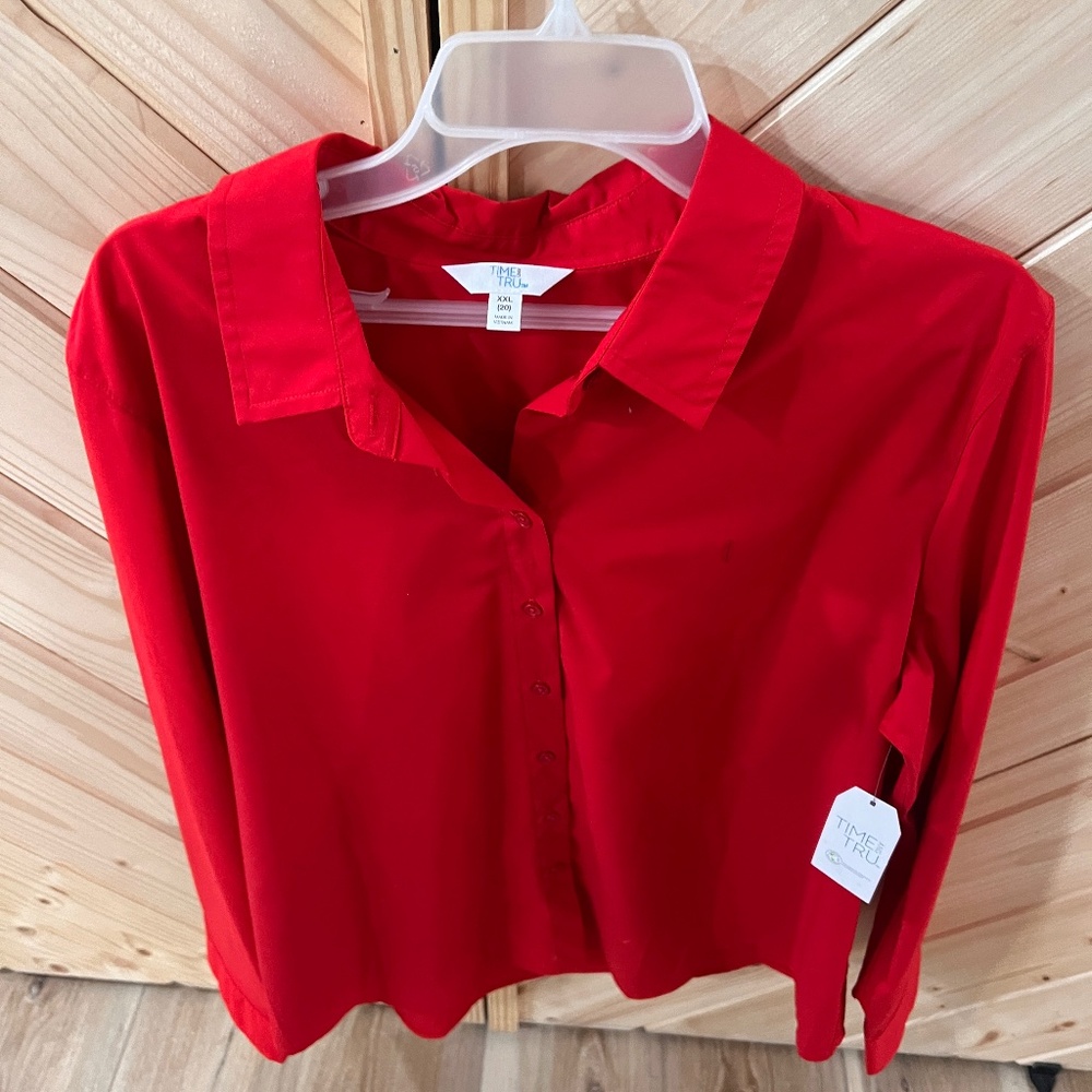 Time and Tru Red Button-Down Shirt